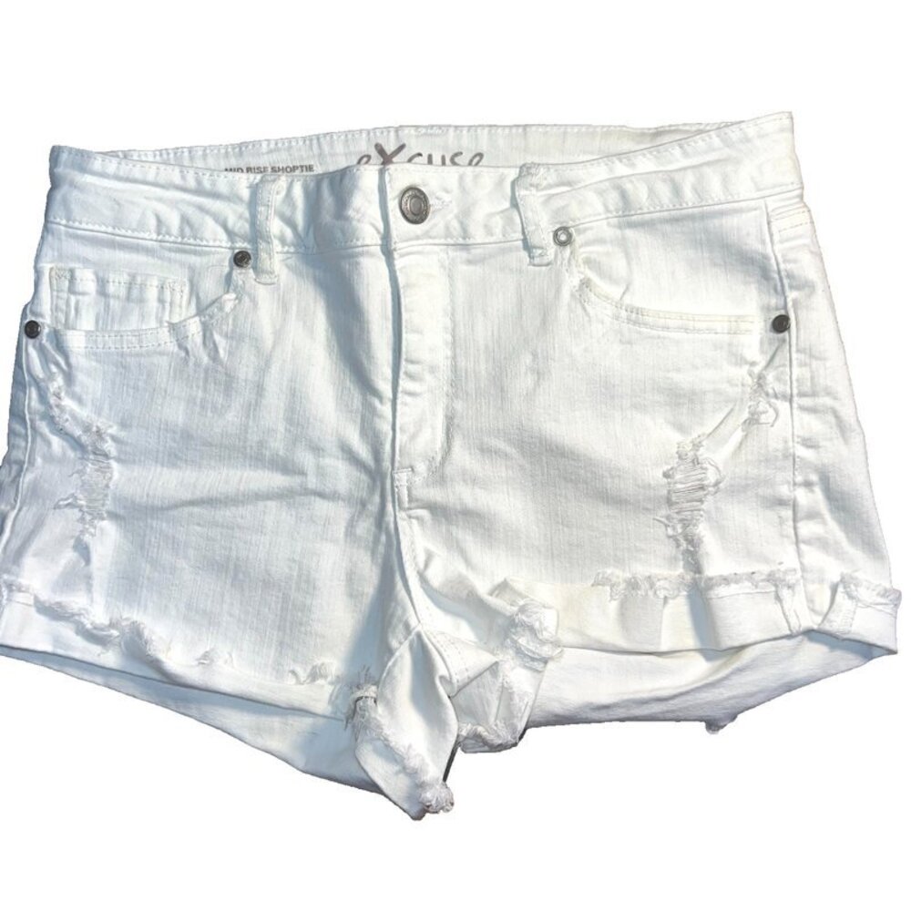 eXcuse White Shorts Distressed Size 9/10 Rolled Hem 5-Pocket Denim NWOT